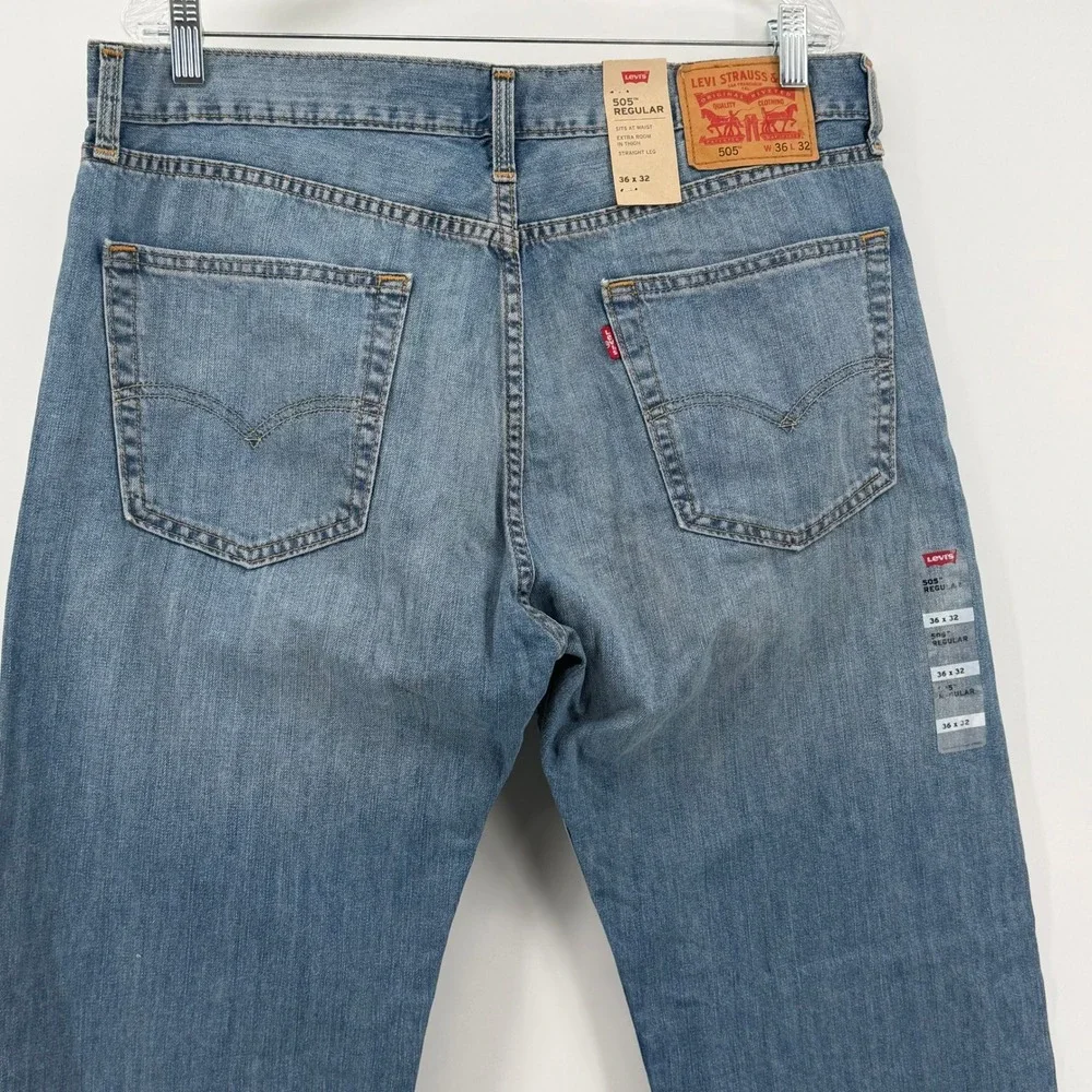 Levis 505 Regular Fit Jeans Mens 36x32 Medium Wash Blue Straight Leg Denim NEW